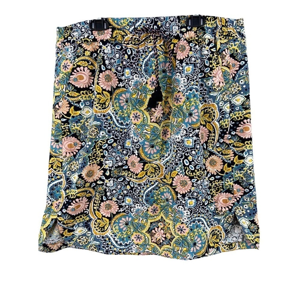 LOFT Skirt Womens LP Petite Paisley Floral Blue Pink Elastic Waist Pockets Slits